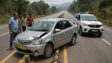 Photo of टैक्सी चालक को हाईवे पर आया चक्कर, डिवाइडर से टकराई गाड़ी; मौत