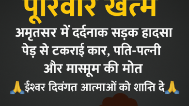 Photo of अमृतसर में दर्दनाक हादसा: पेड़ से टकराई कार, पति-पत्नी और मासूम की मौके पर मौत